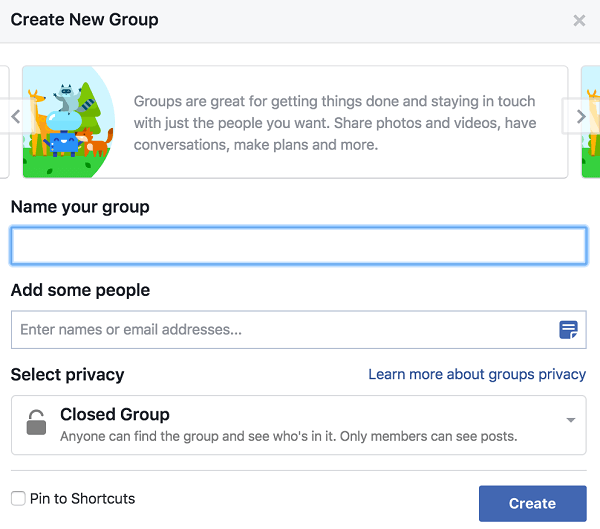 creating facebook group page for business