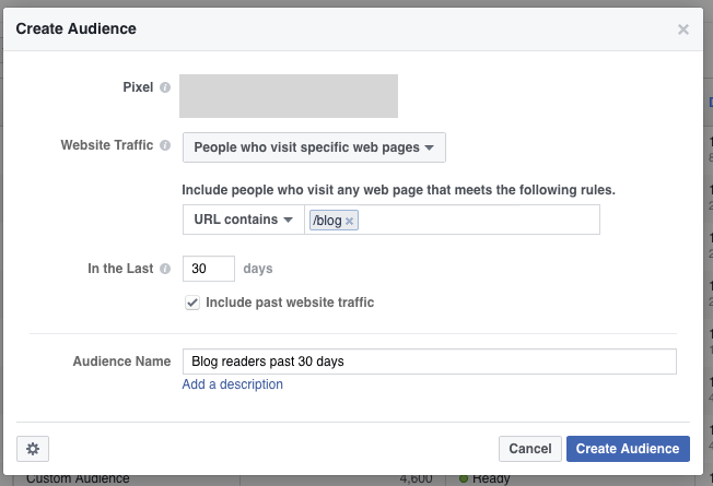 facebook remarketing create audience
