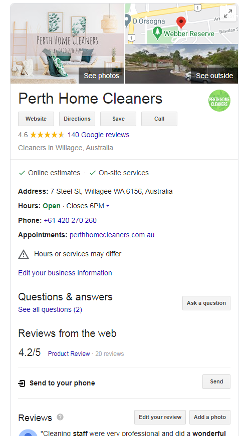 Perth Home Cleaners - Google My Business - Top4 Marketing