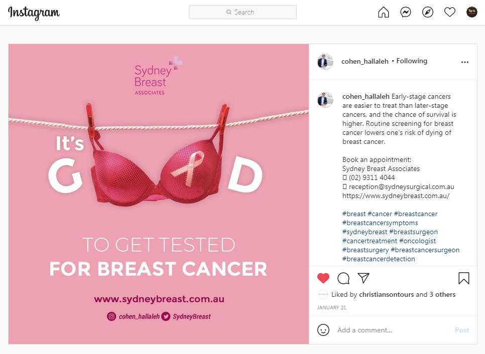 Sydney Breast Associates Instagram post - Top4 Marketing