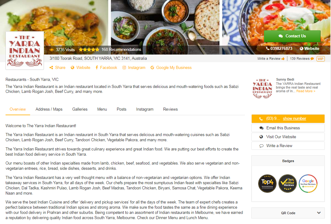 Yarra Indian Restaurant - Advert - Top4 Marketing