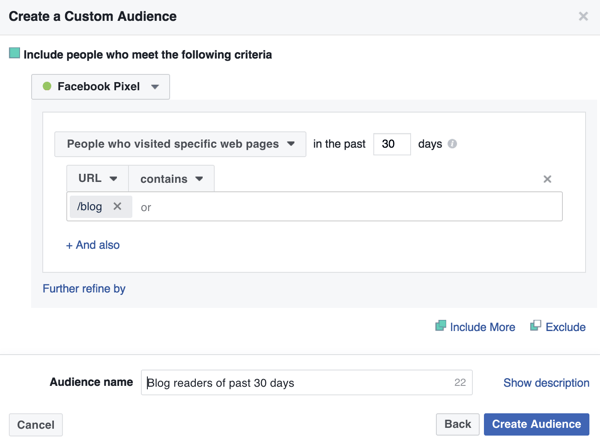 Facebook Custom Audience Blog Visitor