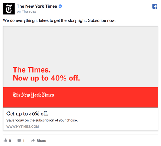 Facebook Freemium User Discount Ad NY Times