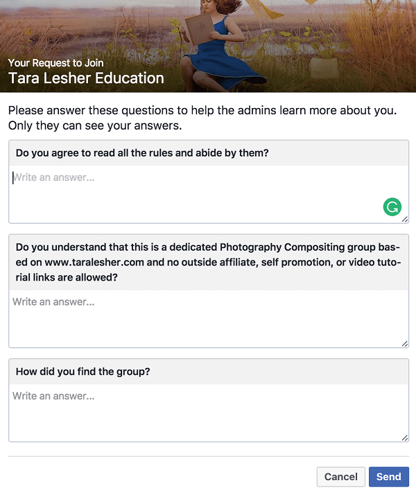 facebook group page questions
