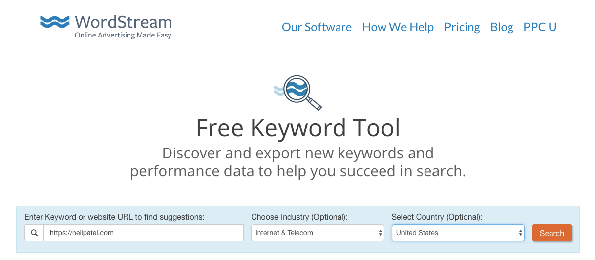 Wordstream free keyword tool