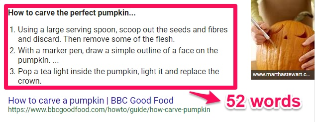 featured snippet optimal word count