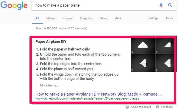 google featured snippet example