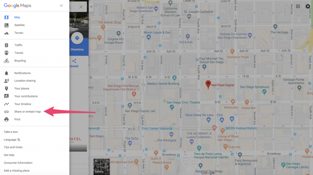 google maps listing share or embed