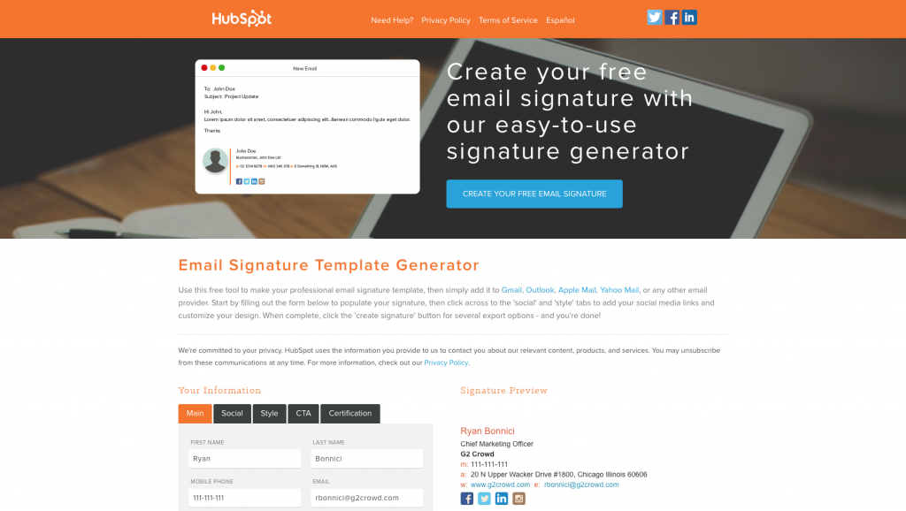 hubspot email signature template generator