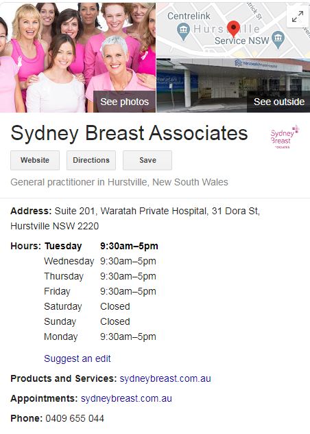 Google My Business listing - Sydney Breast Associates