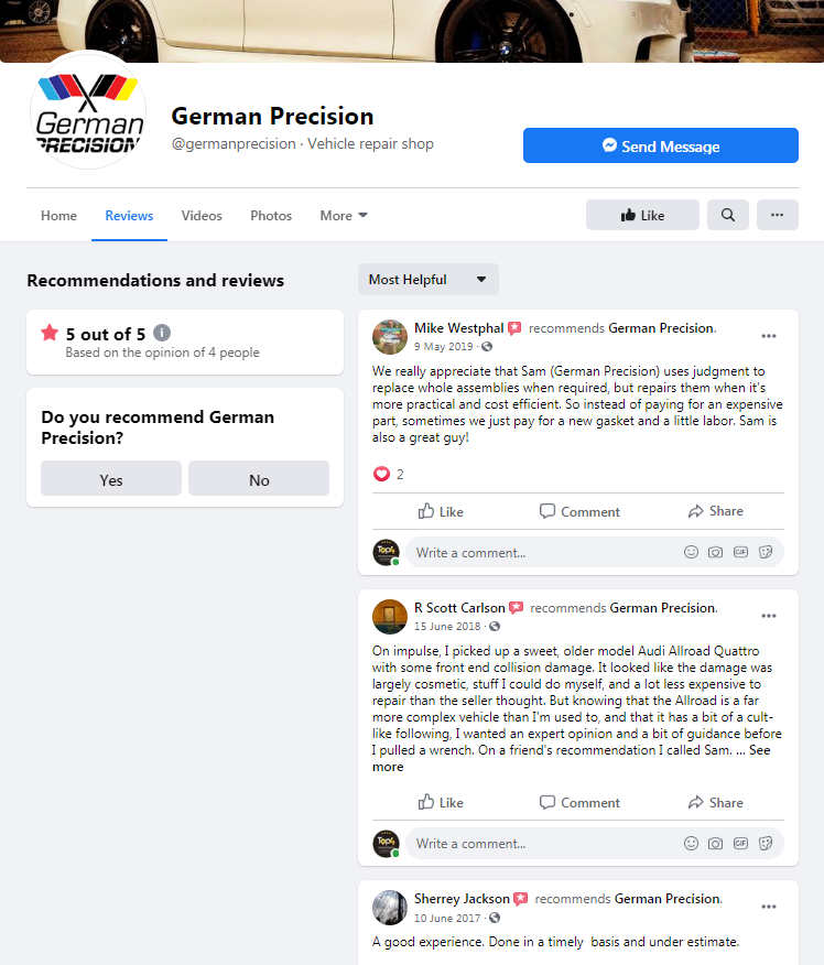 German Precision - Facebook reviews - Top4 Marketing