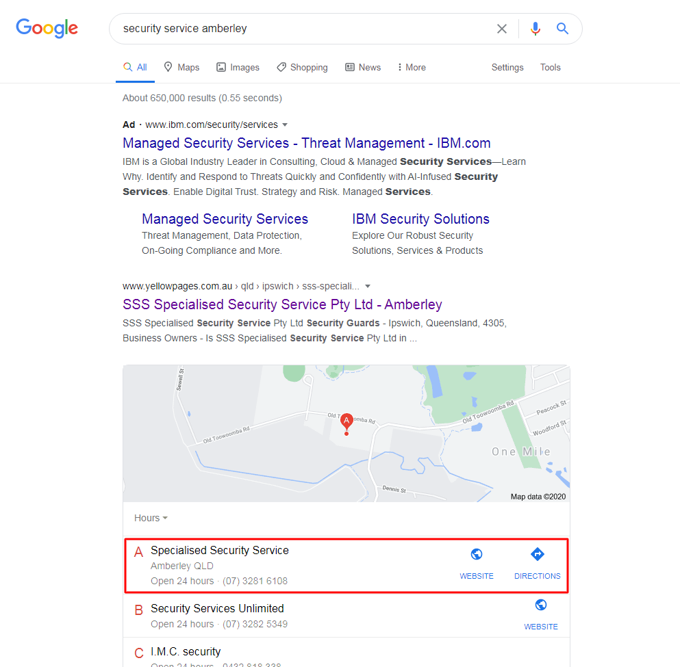 Specialised Security Service - Google My Business Results - Top4 Marketing