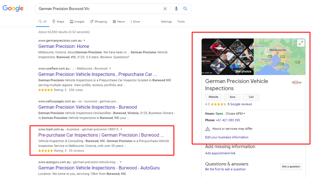 german-precision-google-result-first-page - Top4 Marketing