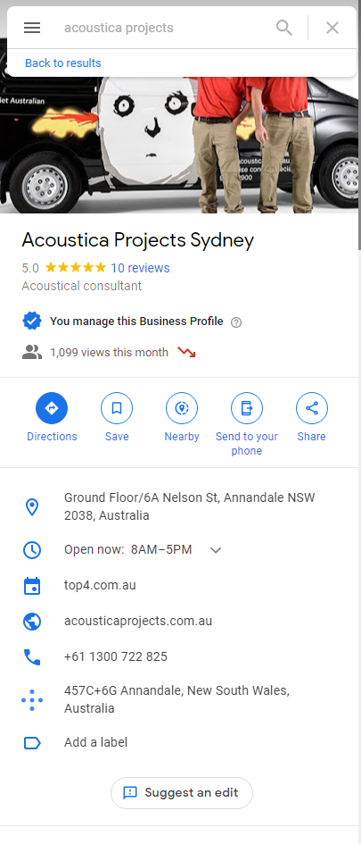 Acoustica Projects Sydney - Google My Business - Top4 Marketing
