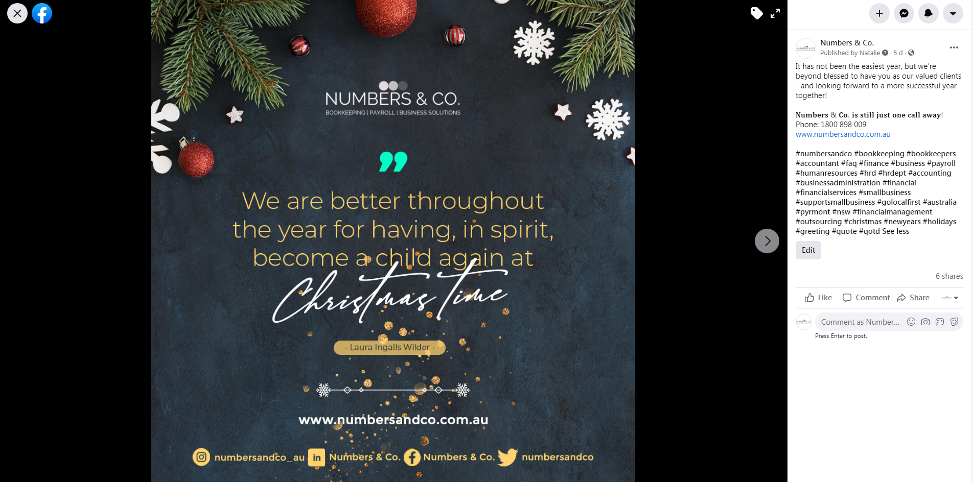 Christmas greeting post - Numbers & Co. - Top4 Marketing