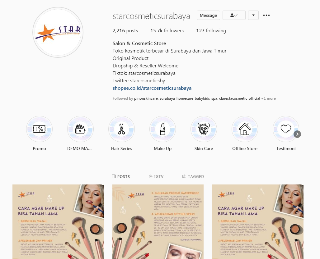 Star Cosmetics Surabaya - Instagram profile - Top4 Marketing