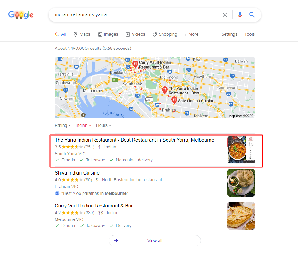 The Yarra Indian Restaurant - Google My Business - Top4 Marketing