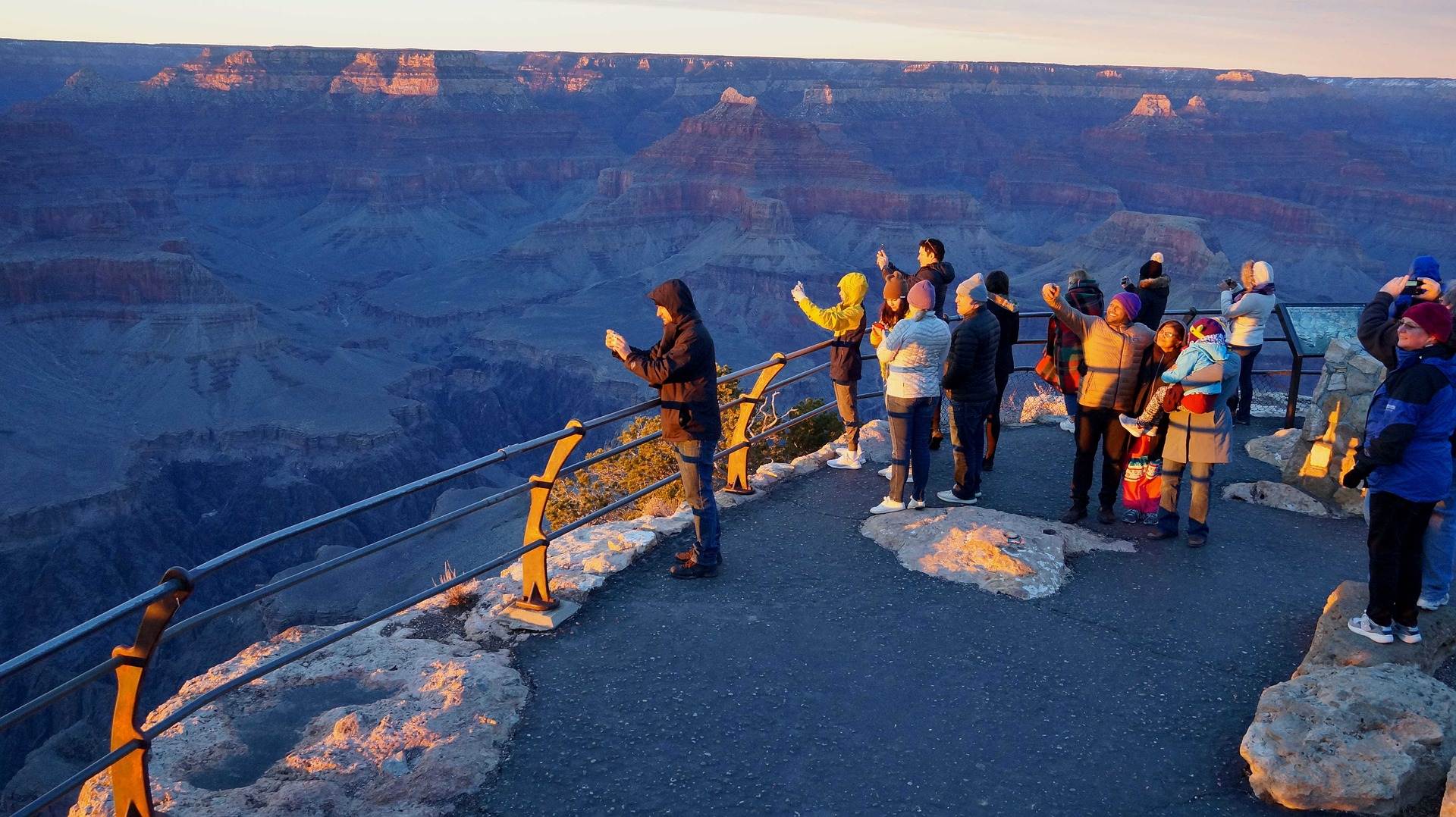 Watch the sunset at Grand Canyon in winter from Mather Point.
