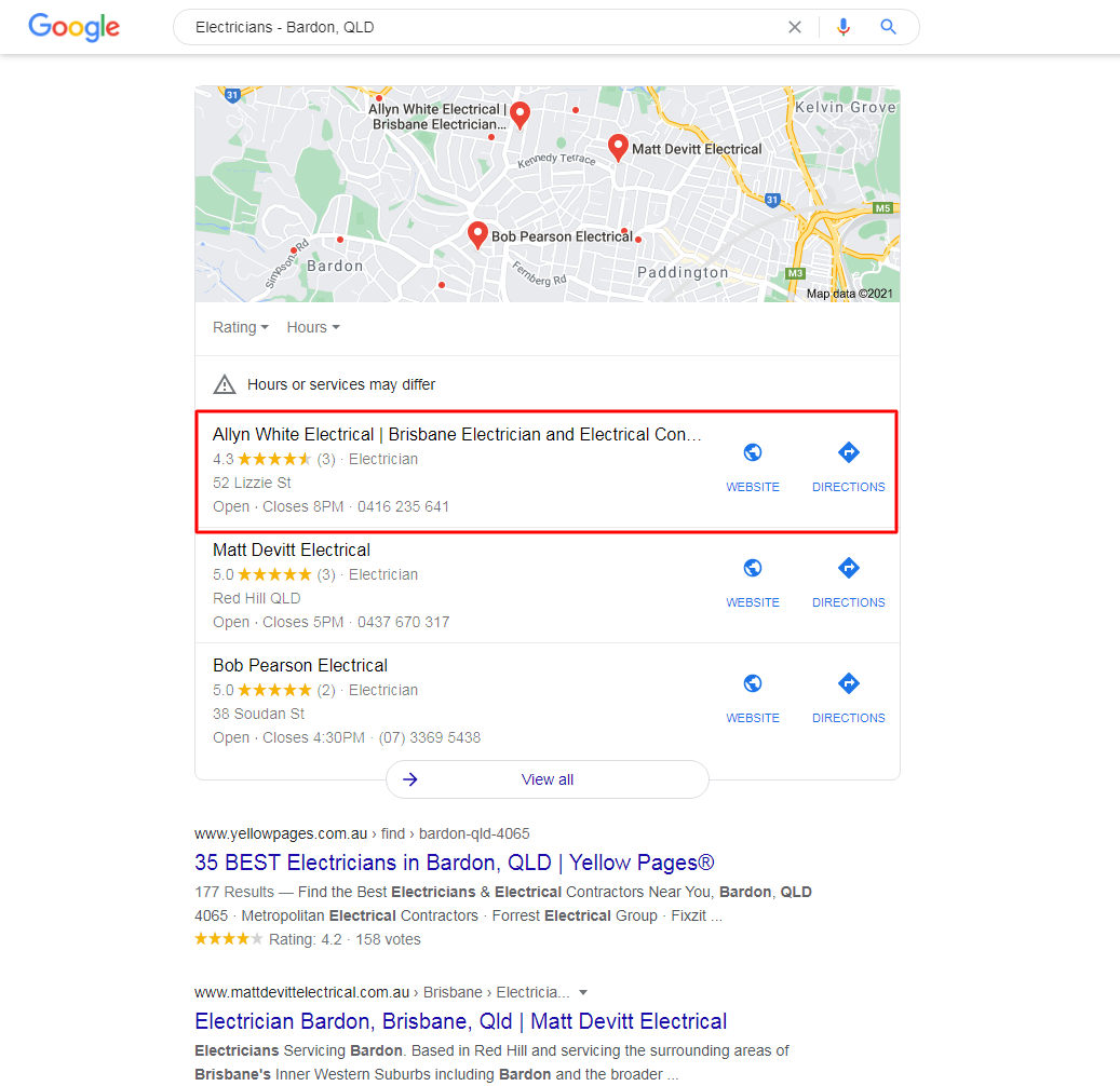 Allyn White Electrical - Google Local Packs - Top4 Marketing