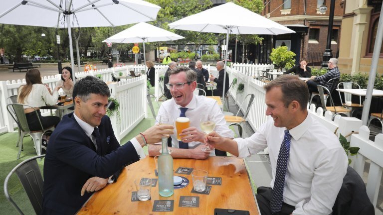 Minister for Customer Service Victor Dominello with NSW Treasurer Dominic Perrottet and Minister for Planning and Public Spaces Rob Stokes - Top4 Marketing