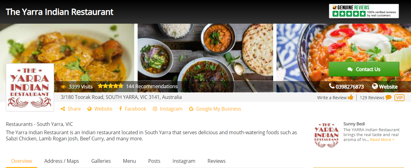 The Yarra Indian Restaurant - Top4 Local Microsite Restaurants - Top4 Marketing