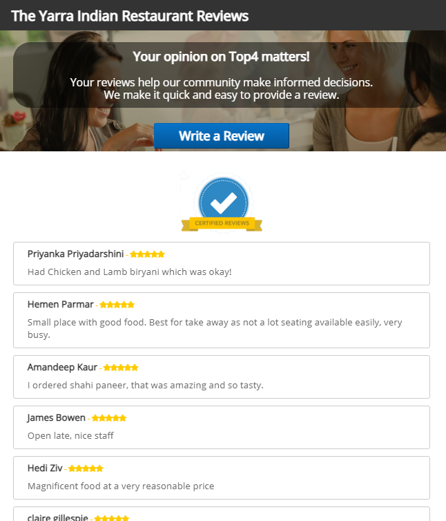 The Yarra Indian Restaurant Top4 Reviews - Top4 Marketing