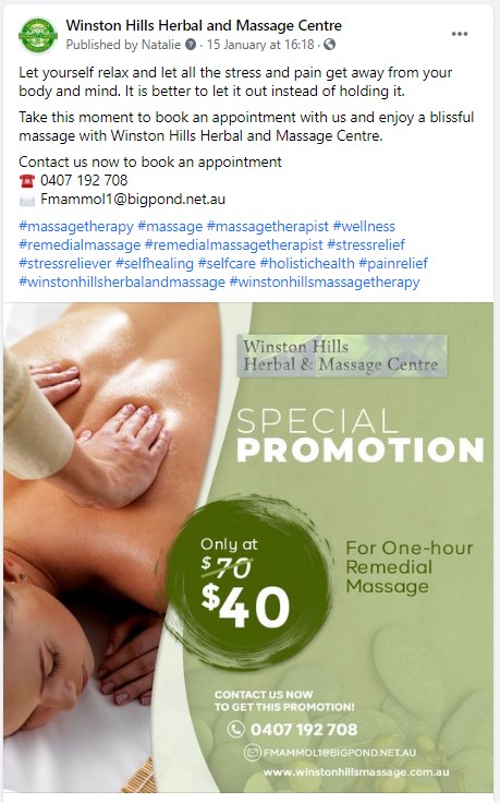 Winston Hills Herbal and Massage Centre - social media content writing - top4 marketing