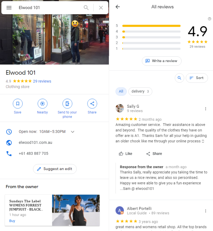 Elwood 101 Google Review - Top4 Marketing