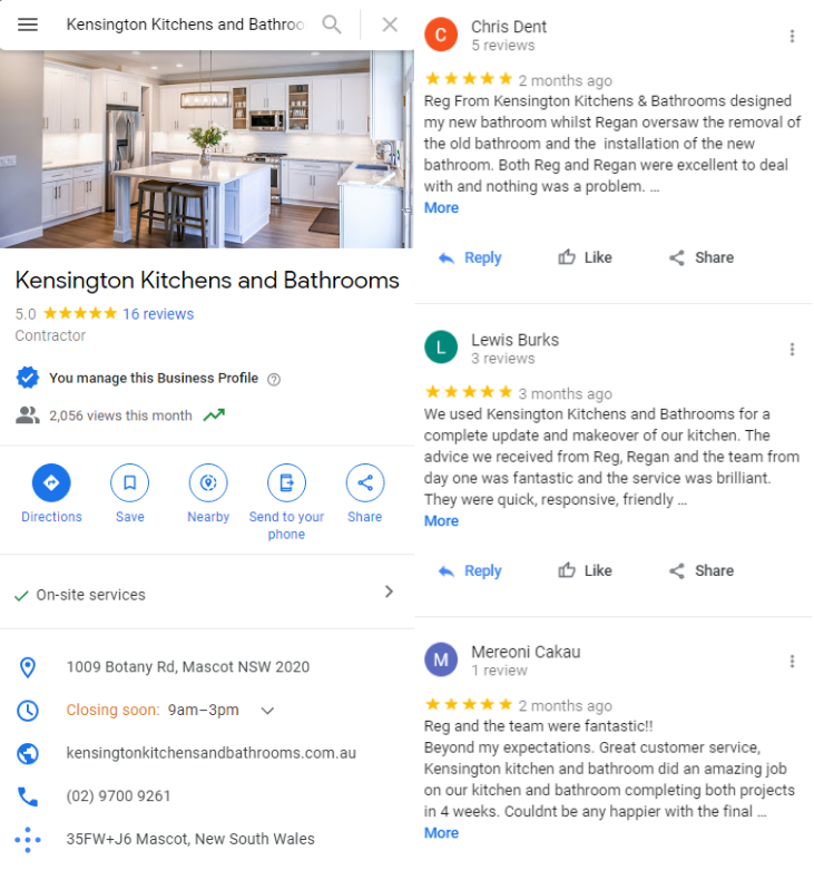 Kensington Kitchens & Bathrooms - Google My Business Reviews - Top4 Marketing