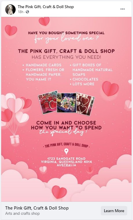 The Pink Gift, Craft Doll Shop Virginia qld - ideas february content - top4 marketing