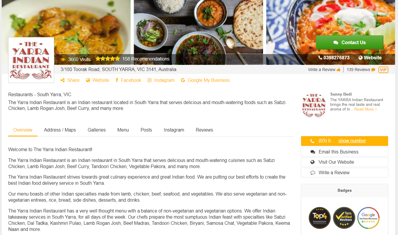 Yarra Indian Restaurant - Top4 Marketing
