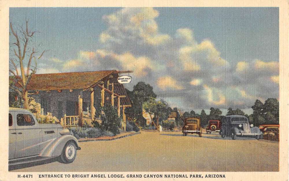 Bright Angel Lodge postcard. Mary Colter's Bright Angel Lodge.