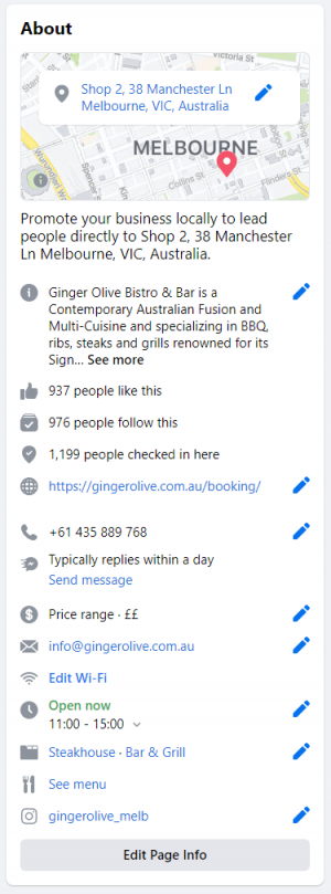 Ginger Olive profile on Google my business