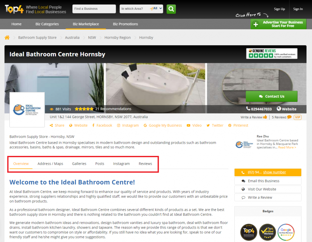 Ideal Bathroom Centre business profile on Top4