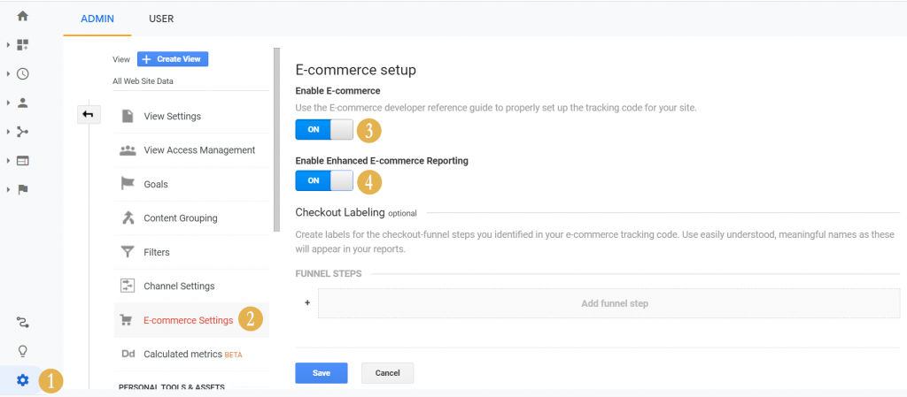 Turn on e-commerce setting on Google Analytics