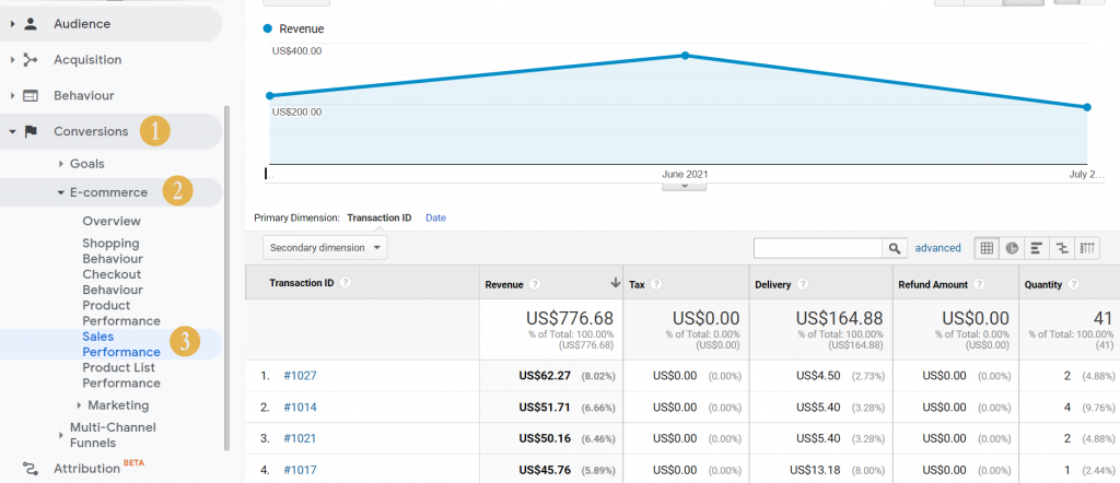 Viewing Sales Performance on Google Analytics
