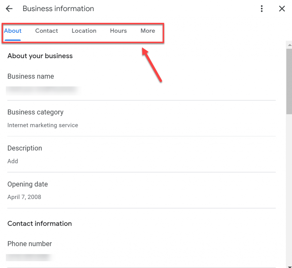 Business information edit