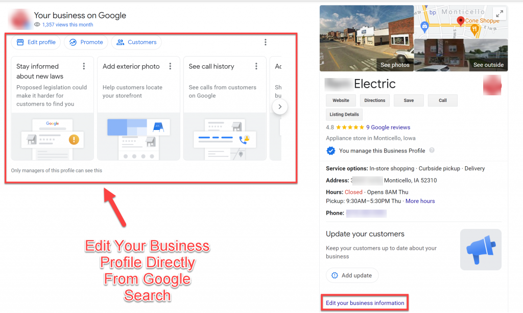 Edit google business profile on search