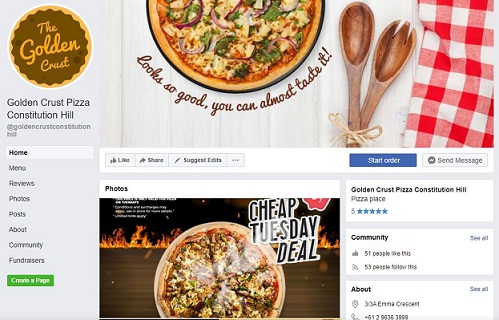Golden Crust pizza profile on social media