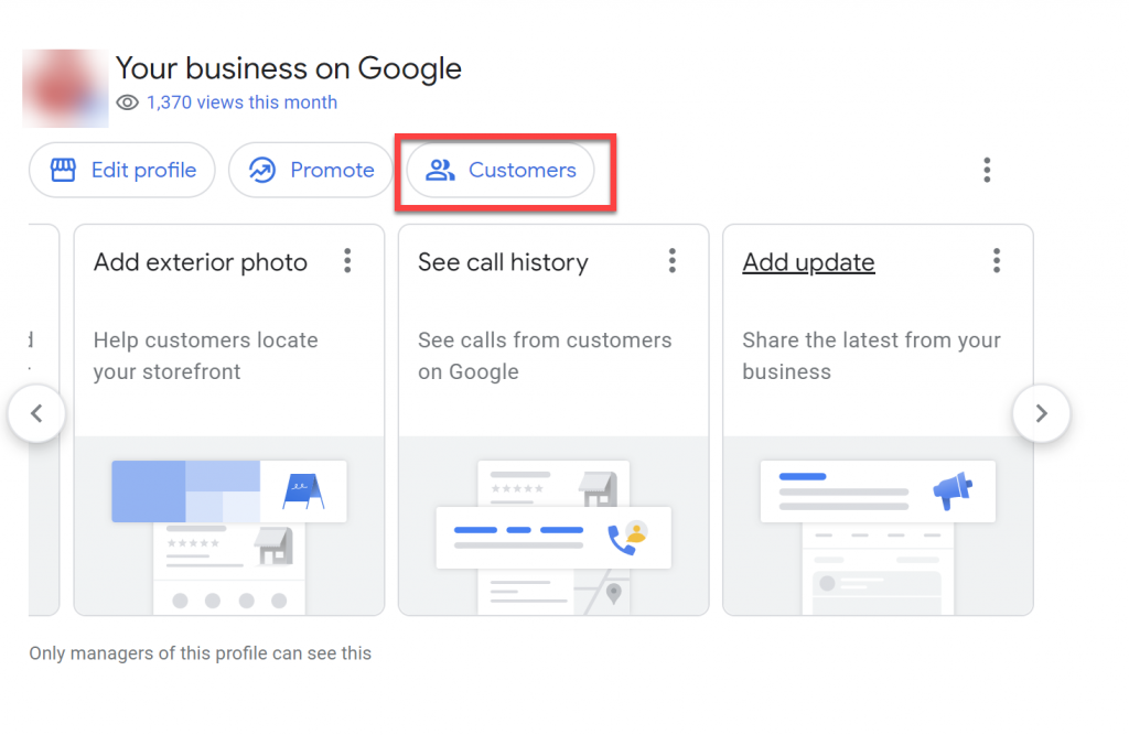 customers section on Google Business profile