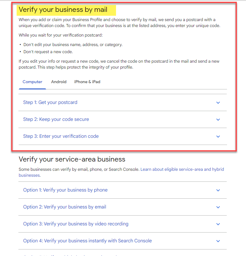 google business verification methods