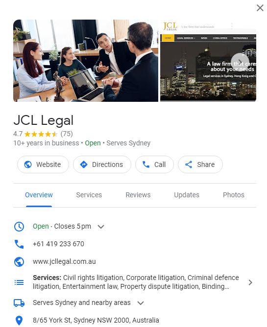 Law firm on Google Business Profile